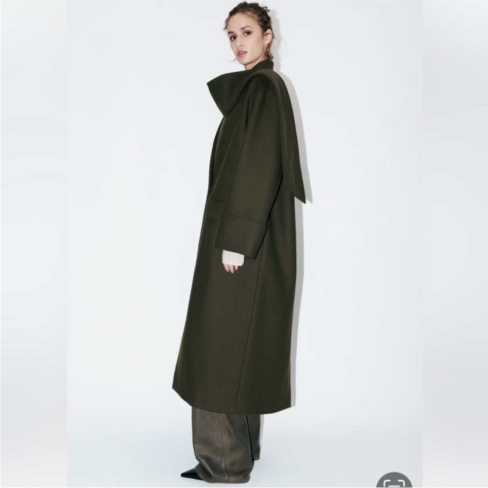 Viral Zara Coat with Scarf Wool, Olive Green. Sz xs/s - Picture 9 of 16